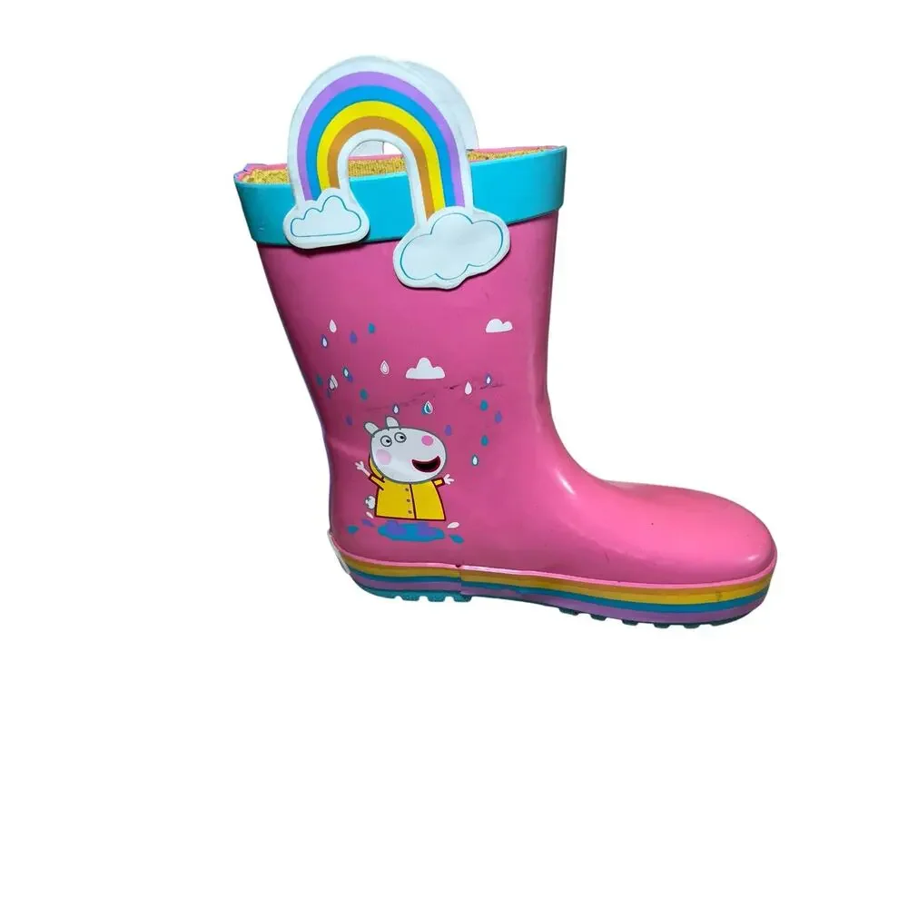 Wonder Nation Girl’s 11/12 Pink Peppa Pig 3-D Waterproof Skid-Free Rain Boots